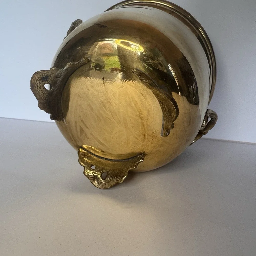 Vintage Brass Planter Jardiniere With Handles – Footed Lion Paw Base 4.5x6